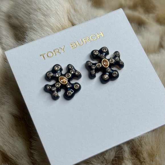 Tory Burch Black and Gold Floral Earrings - Picture 4 of 5
